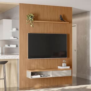 Painel para TV Até 75 Polegadas 1 Porta 180 Cm Nature Ripado/Off White - Linea Brasil