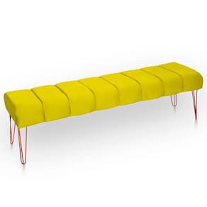 Recamier Estofada Casal Luxo Veludo Cor Amarelo