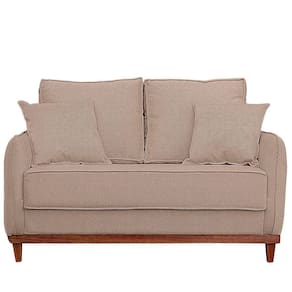 Sofa Sena 2 Lugares Base De Madeira Para Sala Hotel Linho Bege