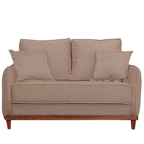 Sofa Sena 2 Lugares Base De Madeira Para Sala Hotel Linho Marrom