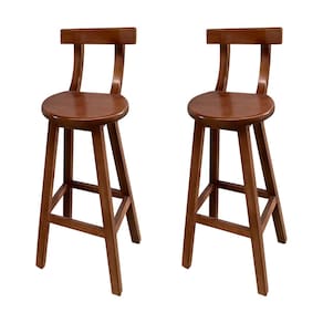 Kit 2 Bancos Altos Bistrô de Madeira com Encosto Girafa Ideal para Bar e Restaurante Imbuia