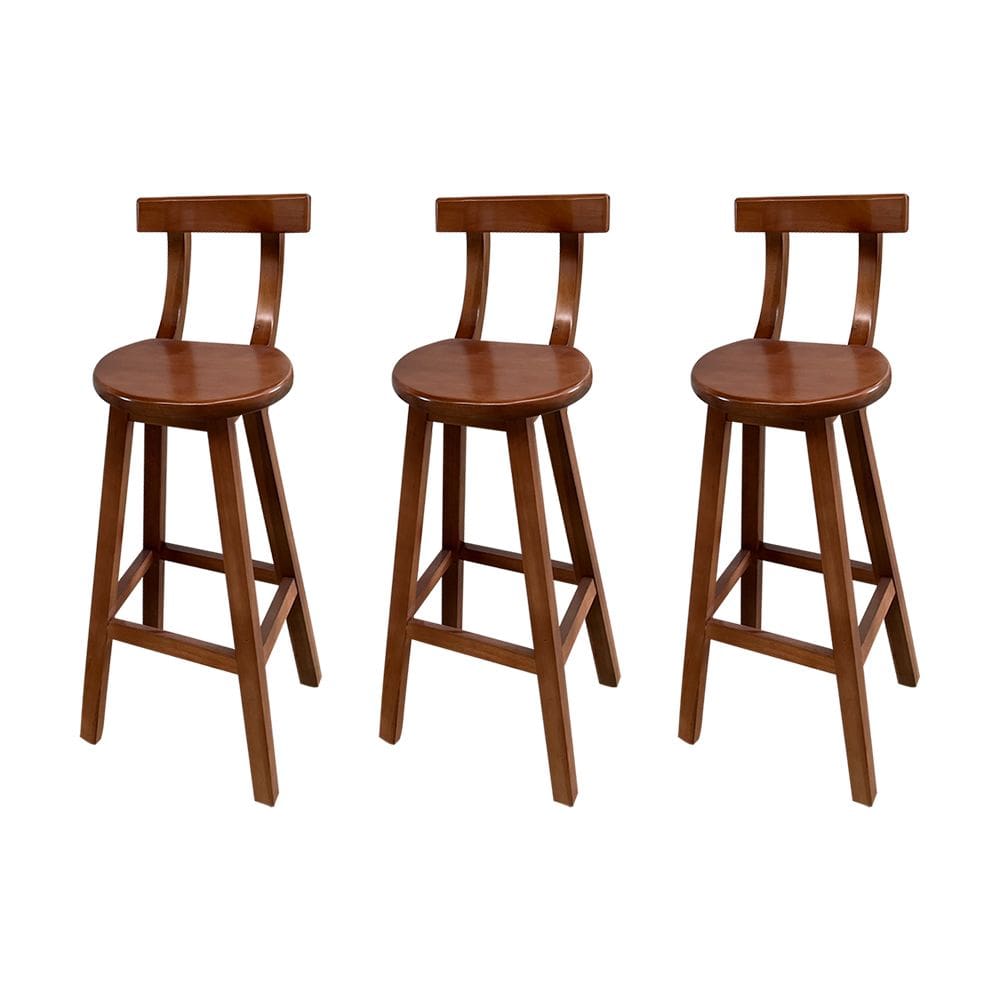 Kit 3 Bancos Altos Bistrô de Madeira com Encosto Girafa Ideal para Bar e Restaurante Imbuia