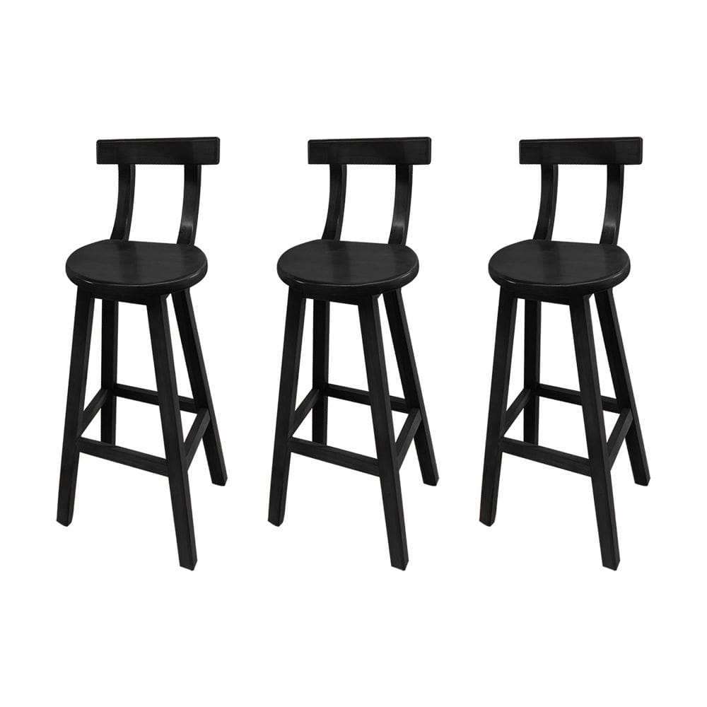 Kit 3 Bancos Altos Bistrô de Madeira com Encosto Girafa Ideal para Bar e Restaurante Preto