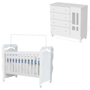 Berço Americano New Nanda e Cômoda Ariel Branco Brilho – Carolina