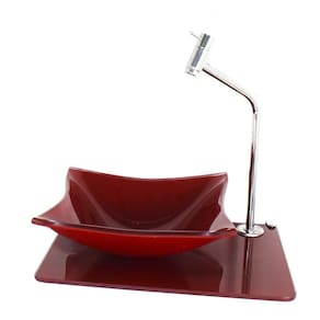 Kit cuba vidro quadrada 10mm com tampo 40cm vermelho cereja