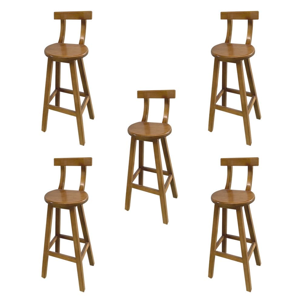 Kit 5 Bancos Altos Bistrô de Madeira com Encosto Girafa Ideal para Bar e Restaurante Natural