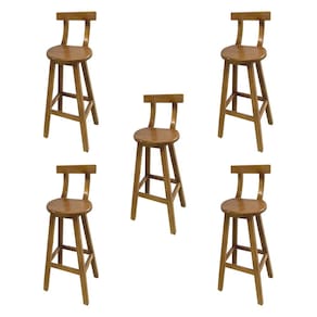 Kit 5 Banquetas Altas de Madeira com Encosto Girafa Natural