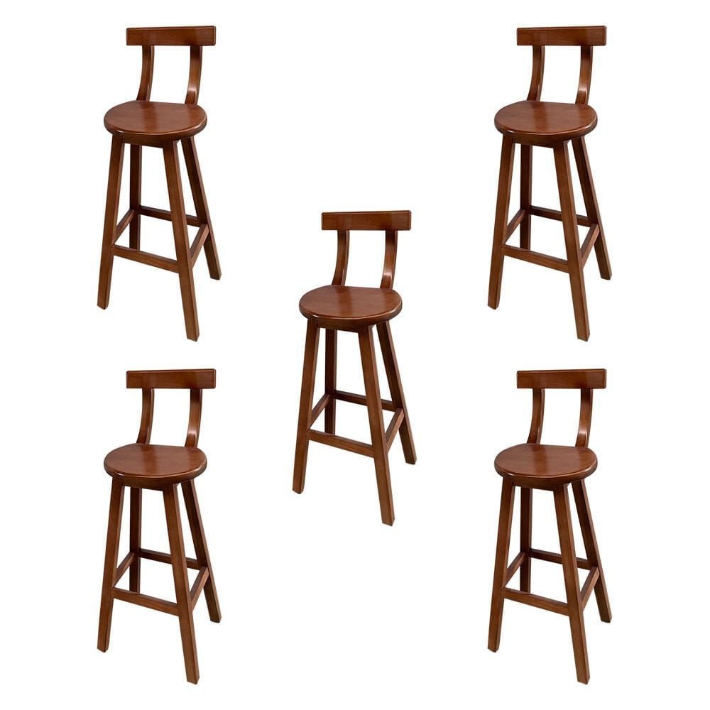 Kit 5 Bancos Altos Bistrô de Madeira com Encosto Girafa Ideal para Bar e Restaurante Imbuia