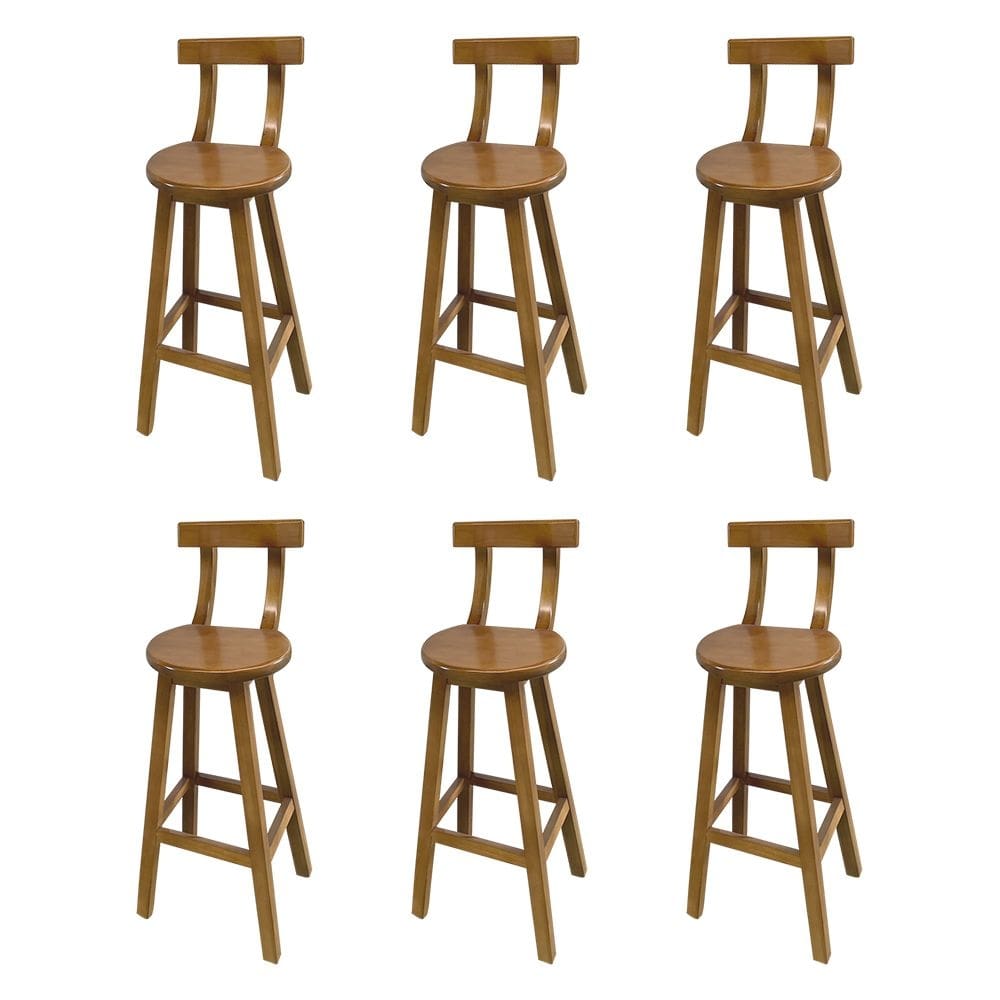 Kit 6 Bancos Altos Bistrô de Madeira com Encosto Girafa Ideal para Bar e Restaurante Natural