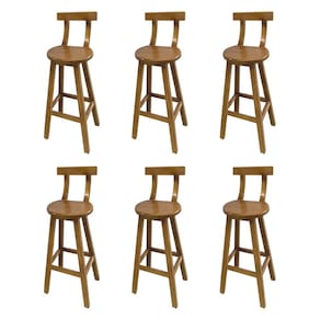 Kit 6 Bancos Altos Bistrô de Madeira com Encosto Girafa Ideal para Bar e Restaurante Natural
