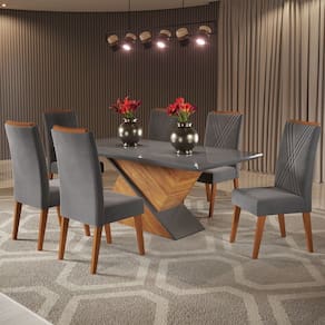 Mesa de Jantar 6 Lugares Hanói com Vidro Cinza/Grafite - Panorama Móveis