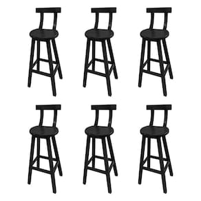 Kit 6 Banquetas Altas de Madeira com Encosto Girafa Preto