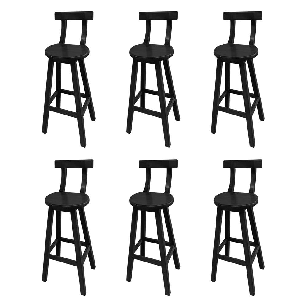 Kit 6 Bancos Altos Bistrô de Madeira com Encosto Girafa Ideal para Bar e Restaurante Preto