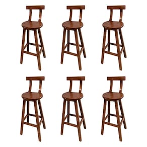 Kit 6 Bancos Altos Bistrô de Madeira com Encosto Girafa Ideal para Bar e Restaurante Imbuia