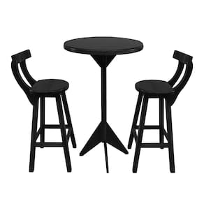 Jogo de Bistrô com 2 Banquetas em Madeira Maciça Preto