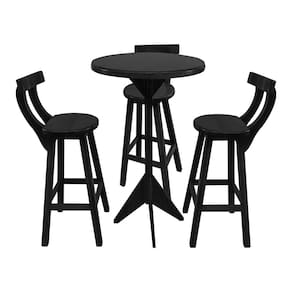 Jogo de Bistrô com 3 Banquetas em Madeira Maciça Preto