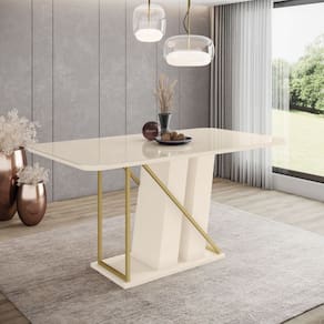 Mesa de Jantar 6 Lugares 1,6m Tampo MDF e Vidro Canto Arredondado Andy Henn