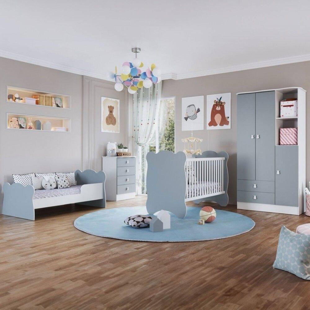 Quarto de Bebê Completo Bambino 3 Portas 6 Gavetas Azul - Percasa
