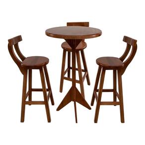Jogo Bistrô de Madeira 3 Banquetas Altas Ideal para Bar e Restaurante Imbuia