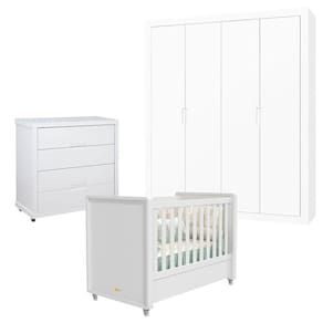 Quarto de Bebê 4 Portas Tutto New com Cômoda Gaveteiro Branco Acetinado - Matic