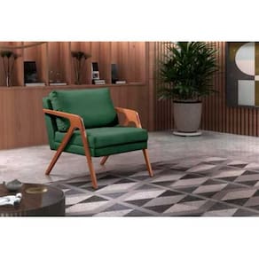 Poltrona Decorativa Mona Luxo Veludo Verde e Base Madeira Maciça