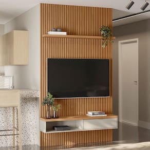 Painel para TV Até 60 Polegadas 1 Porta 140 Cm Nature Ripado/Off White - Linea Brasil