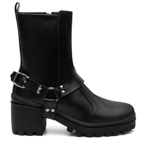 Bota Feminina Tratorada Bico Fino Zíper + Bolsa Carteira
