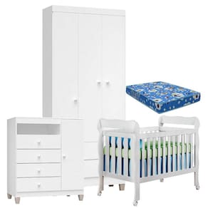 Quarto de Bebê 3 Portas Ternura Baby com Berço Lila Branco Brilho com Colchão - Incorplac