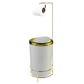 Kit Suporte Porta Papel Higiênico Com Lixeira 8L Tampa Basculante De Cozinha Banheiro Dourado - AMZ
