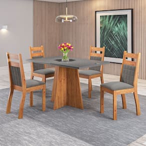 Mesa de Jantar 4 Lugares Dresden com Vidro Grafite - Panorama Móveis