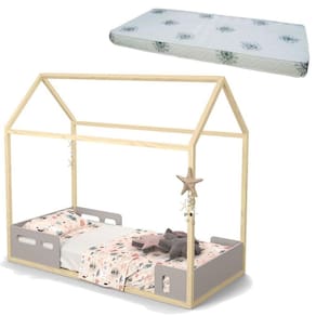 Cama Montessoriana Liv Cinza Natural com Colchão - Matic