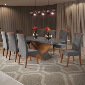 Mesa de Jantar 8 Lugares Moçambique com Vidro Grafite -  Panorama Móveis