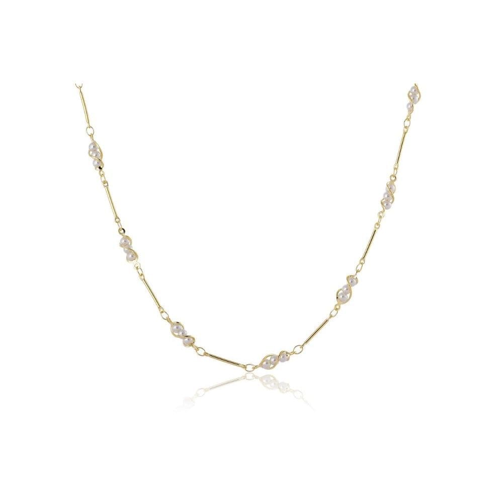 Colar Choker Com Mini Pérolas Na Corrente Folheado Em Ouro 18k [F027]