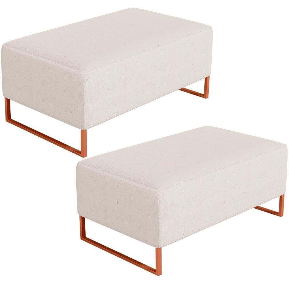 Kit 02 Puffs Decorativo Cléo 90Cm W01 Cobre Linho Cru