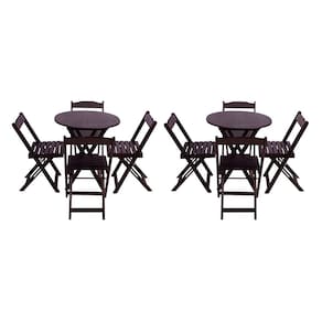 Kit 2 Jogos de Mesa Dobravel com 4 Cadeiras Tampo Redondo 70x70 Tabaco