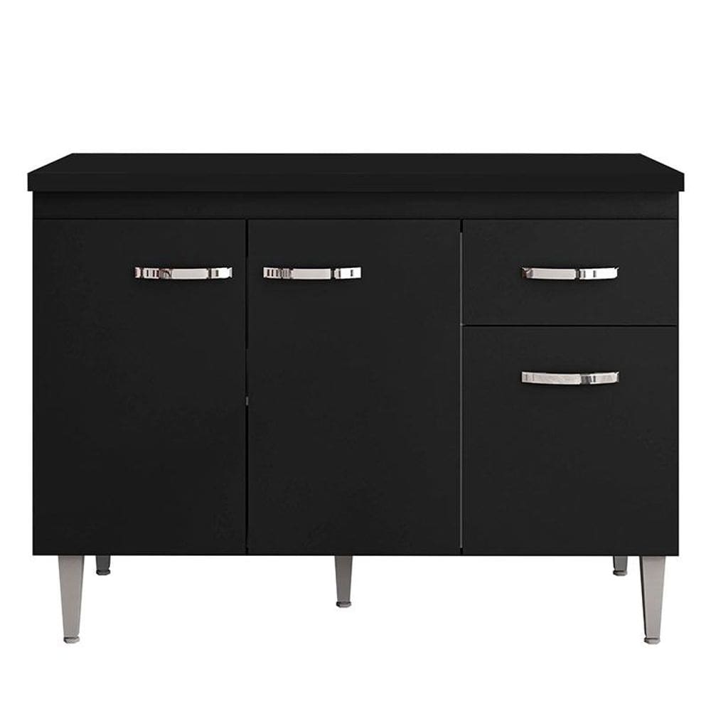 Balcão de Cozinha Gabriela com Tampo 120 cm Preto Fosco - AJL