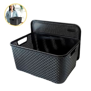 Caixa Plastica Organizadora 15 Litros Cesto Multiuso Preto Tampa Empilhavel Decorativa Documentos Arquivo Brinquedos