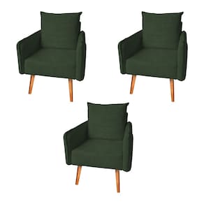 Kit 3 Poltronas Mandara Vintage Pés Palilto Suede Verde