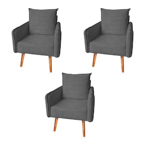 Kit 3 Poltronas Mandara Vintage Pés Palilto Suede Cinza