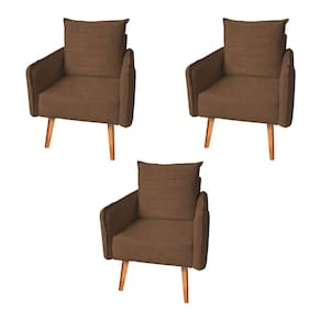 Kit 3 Poltronas Mandara Vintage Pés Palilto Suede Marrom