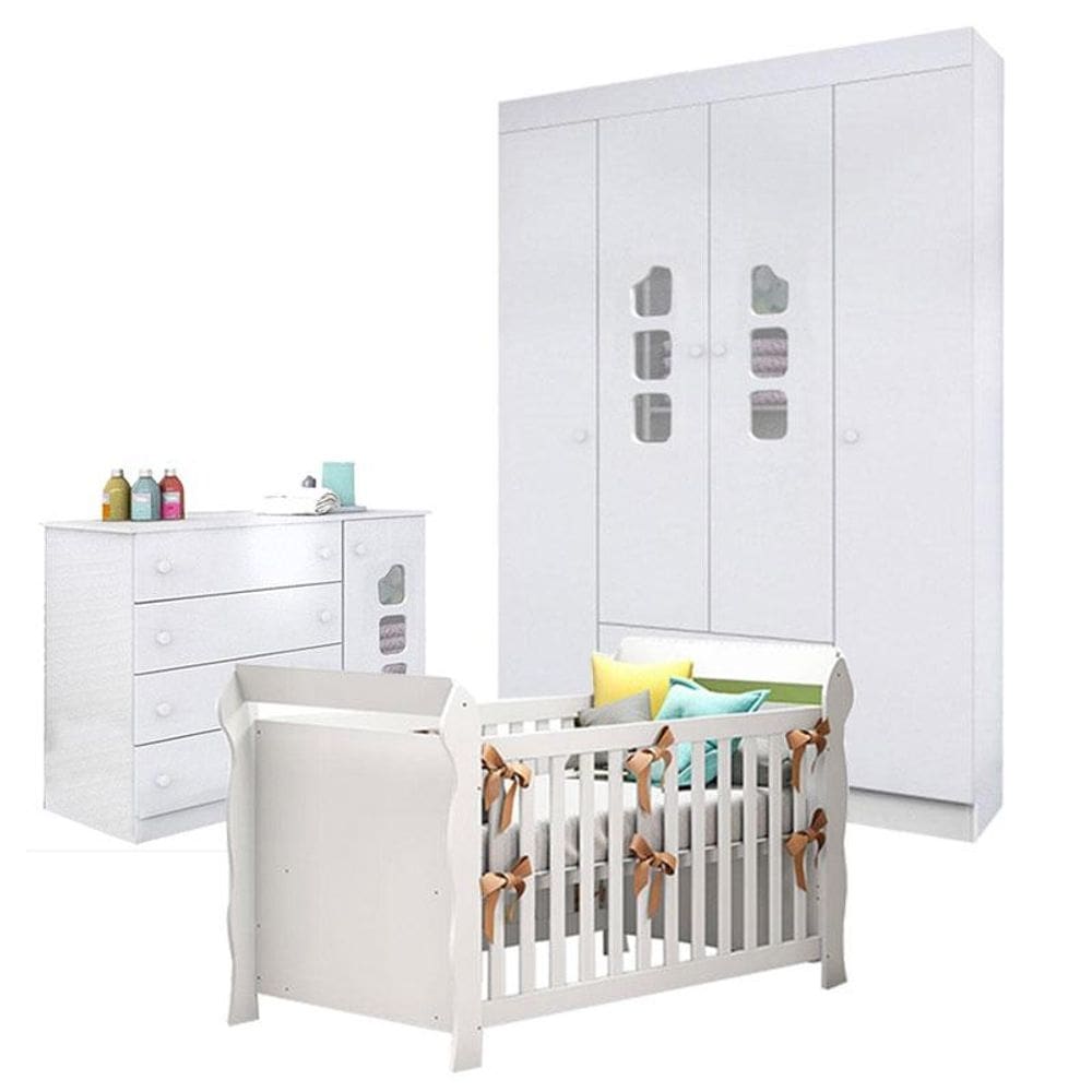 Quarto de Bebê Lívia com Berço Americano Lara Branco Brilho – Phoenix