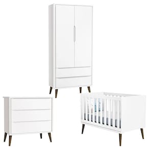 Quarto de Bebê Theo 2 Portas Branco Acetinado com Pés Amadeirado - Reller