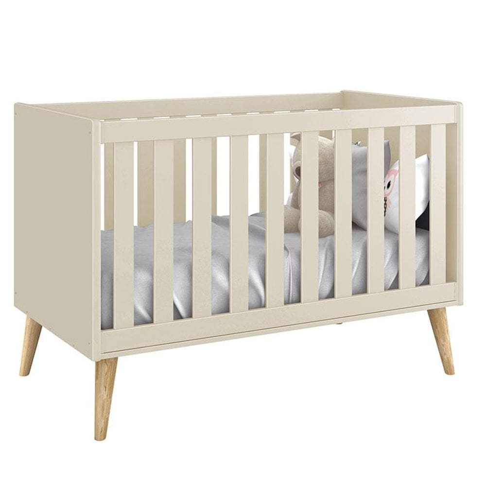 Berço Americano Theo Areia com Pés Madeira Natural - Reller