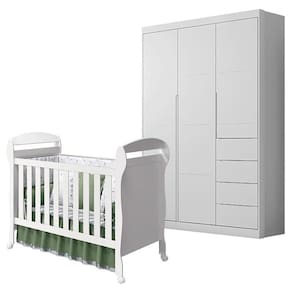 Berço Americano Danny e Guarda Roupa Infantil Eloá Branco Acetinado – Phoenix Baby