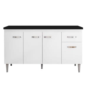 Balcão de Cozinha Gabriela Branco Flex com Tampo 150 cm Preto Fosco - AJL