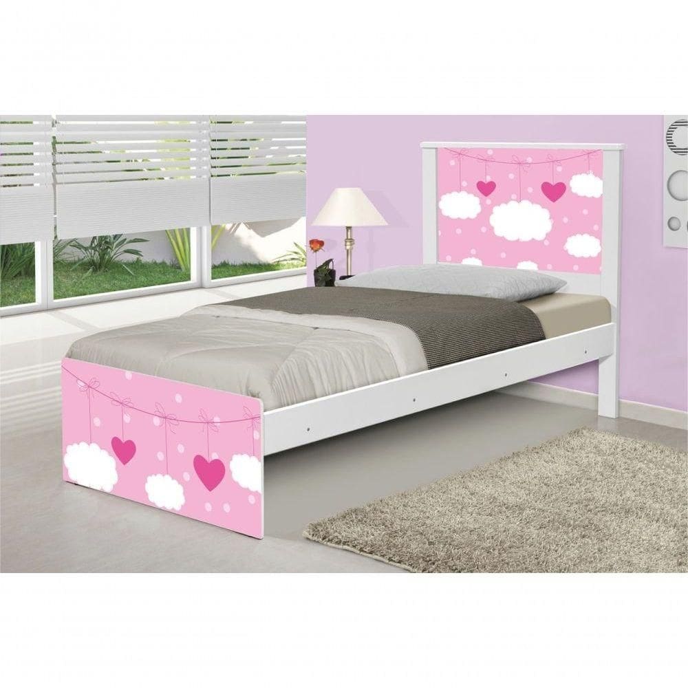 Cama Solteiro Adesivada Nuvens Menina