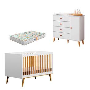 Berço Americano Ligia e Cômoda Infantil Duda Branco Acetinado Bétula com Colchão Gazin – Carolina Móveis