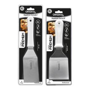 Kit 2 espátulas inox lanche curva chapeiro e cozinha