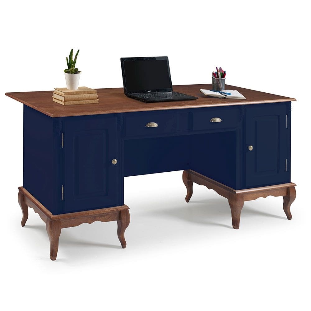 Escrivaninha de Madeira Hannover com 2 Portas e 2 Gavetas com Tampo Estendido 60813TE - Azul Petróleo/ Imbuia Glazer