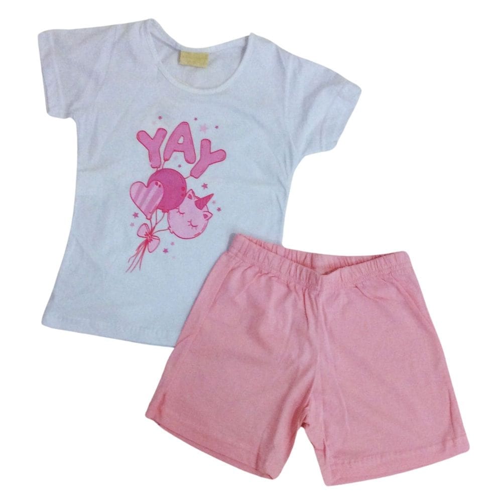 Pijama infantil fem verão Vrasalon branco/rosa